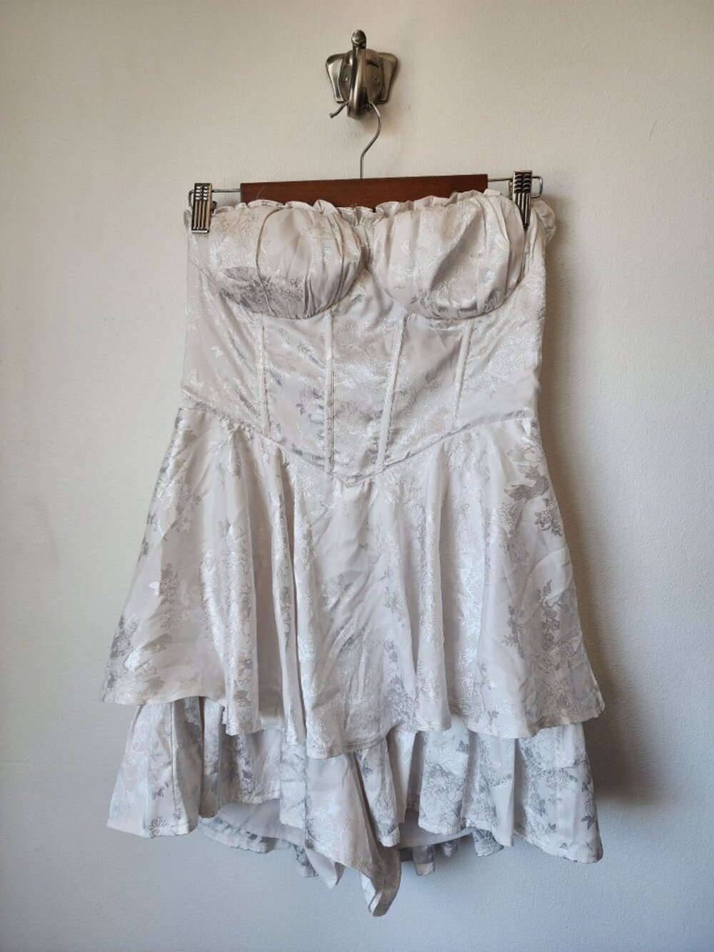 Shop Neighbor white floral bustier mini strapless romper L